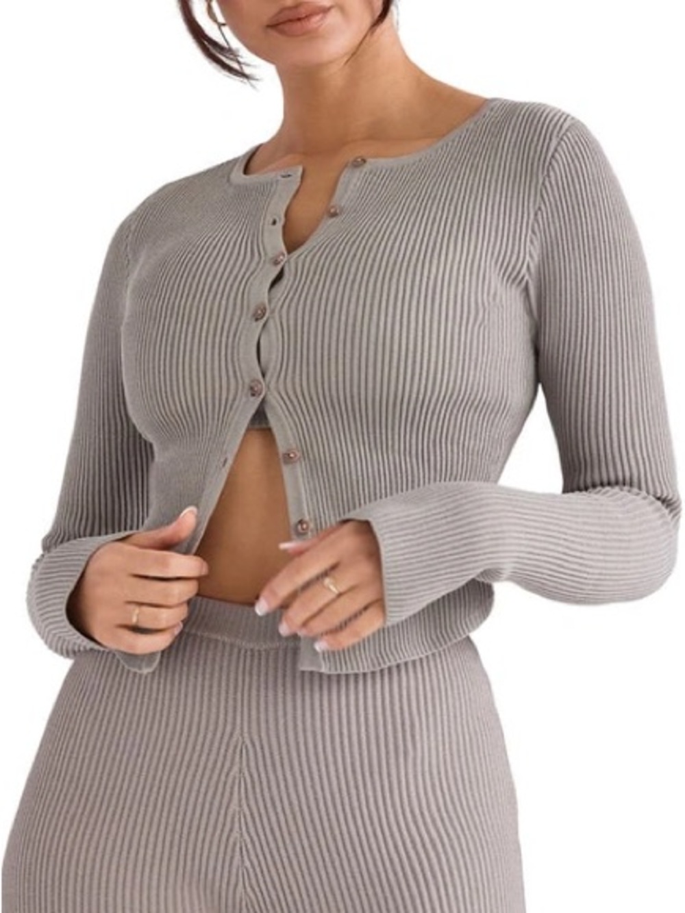 House of CB Taupe Ribbed Knit Crop Top